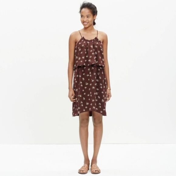 MADEWELL Dress Dreamdrift Overlay Brown Tan Silk Palm Trees Size 10 10 - Picture 1 of 6